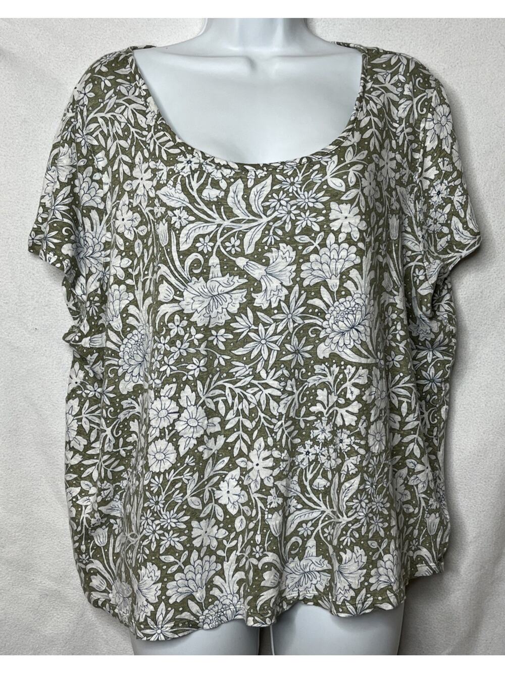 Simply Shabby Chic Rachel Ashwell Plus 3X Green Floral 100% Linen Top